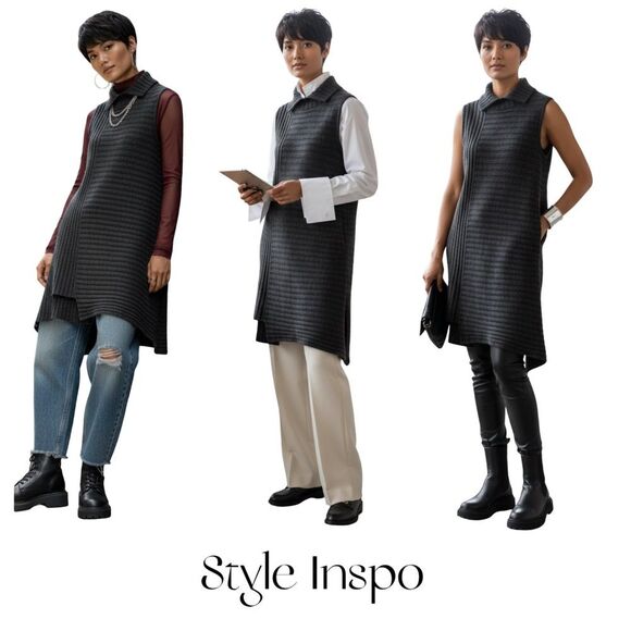 Krimson Klover Asymmetrical Rib Sleeveless Knit Tunic Top | Charcoal Gray | XS - Picture 2 of 8